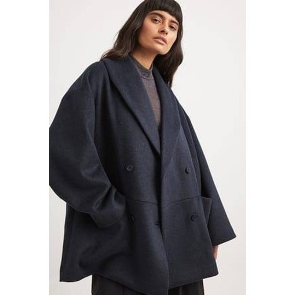 Na-Kd Jackets & Blazers - NA-KD Wool Blend Short Coat Navy Blue Double Breasted Shawl Collar EU 36 NEW